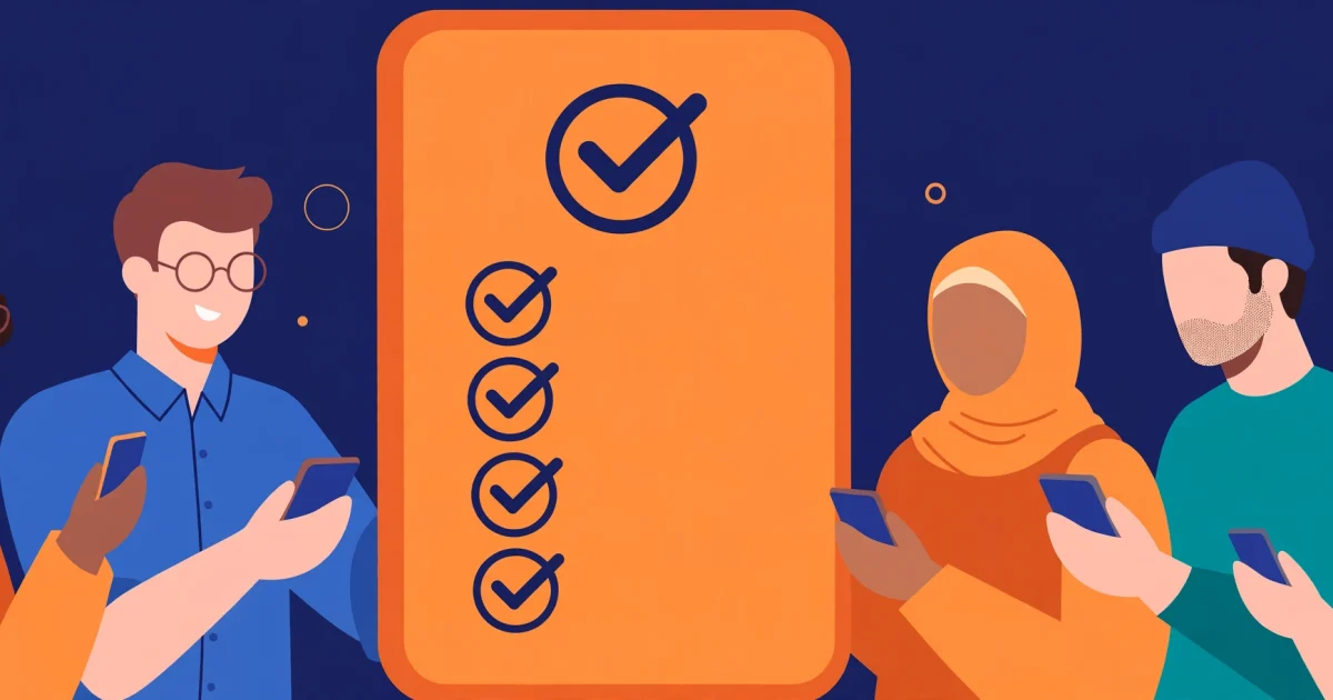 Ilustrasi tim tester menguji aplikasi di smartphone untuk syarat 12 tester Play Console